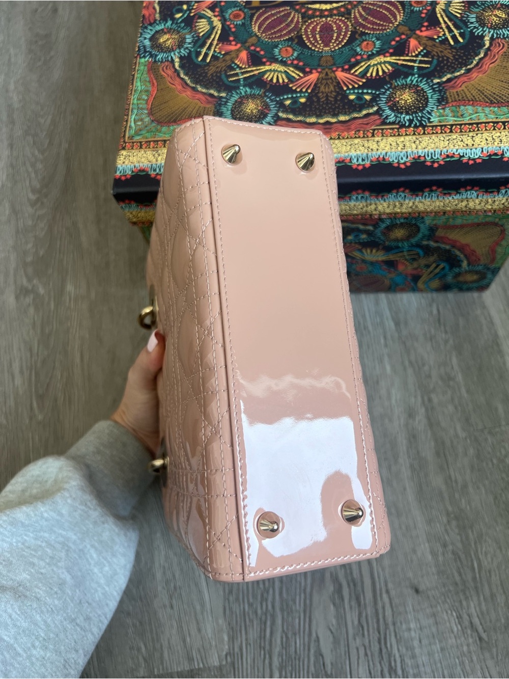 Nude/ Rose Lady Dior Patent Cannage Small - Picture 3 of 11